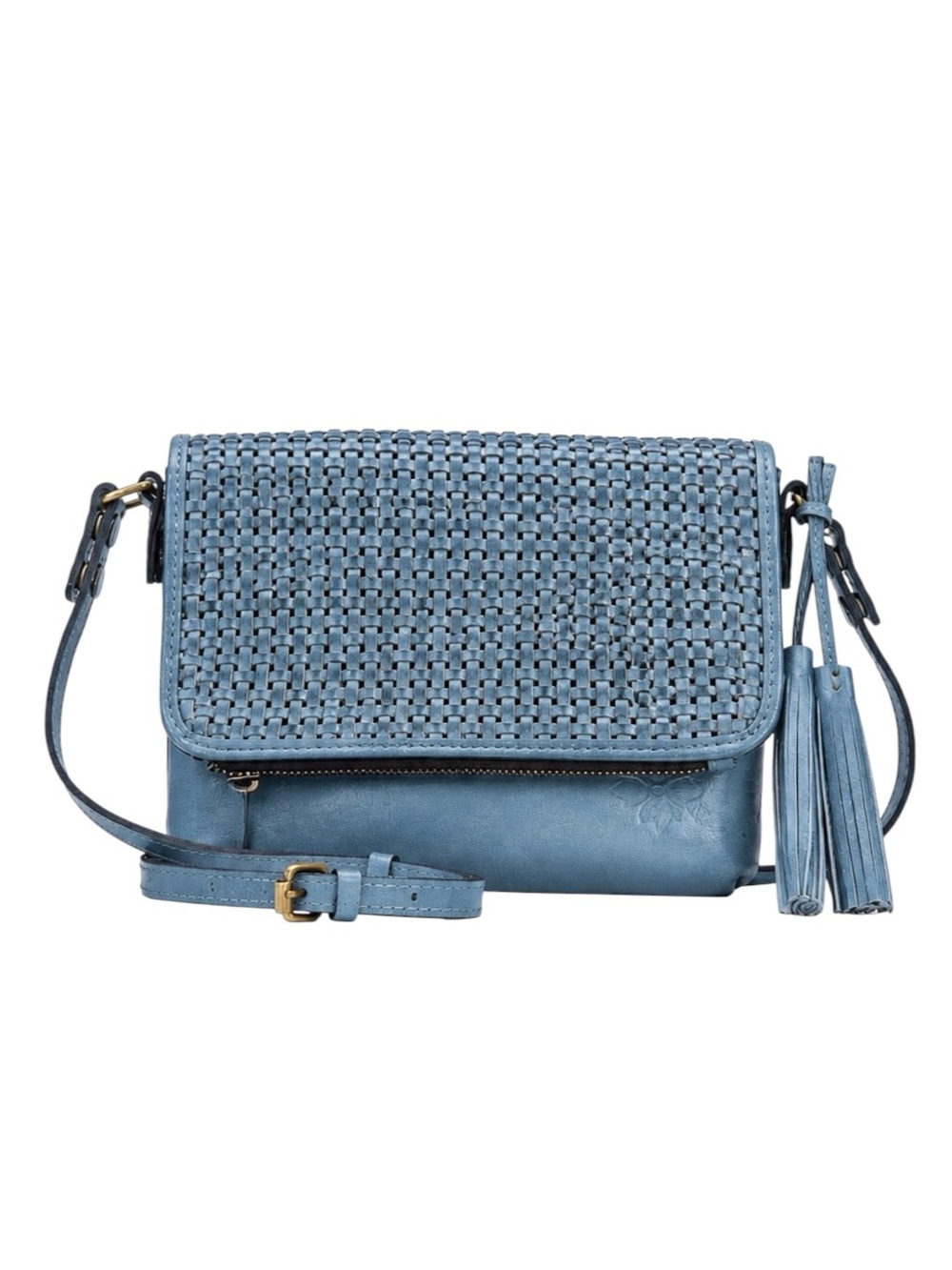 Patricia Nash Corfu Woven Crossbody in Dusty Blue